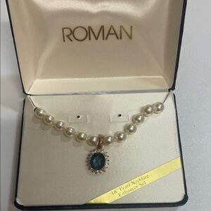 Roma Pearl Necklace with Dark Blue Pendant